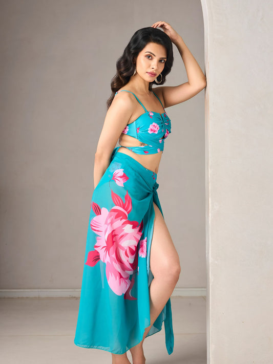 Teal Floral Bikini Set