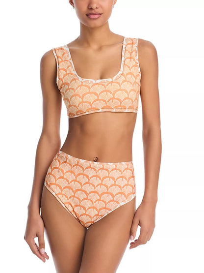 Sunset Bloom Scoop-Neck Bikini Set With Tropical Sarong