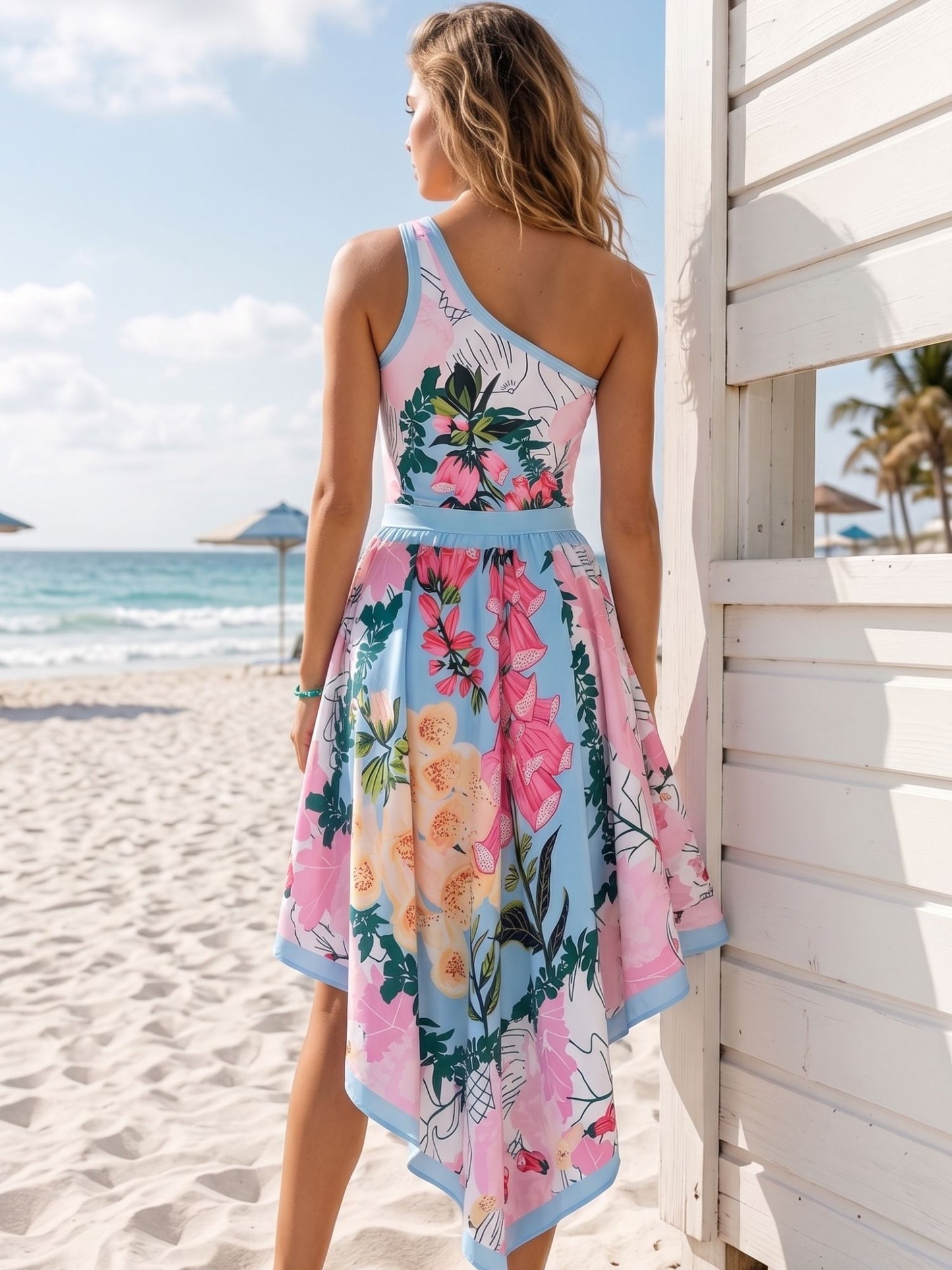 Tropical Floral One-Shoulder Swimsuit