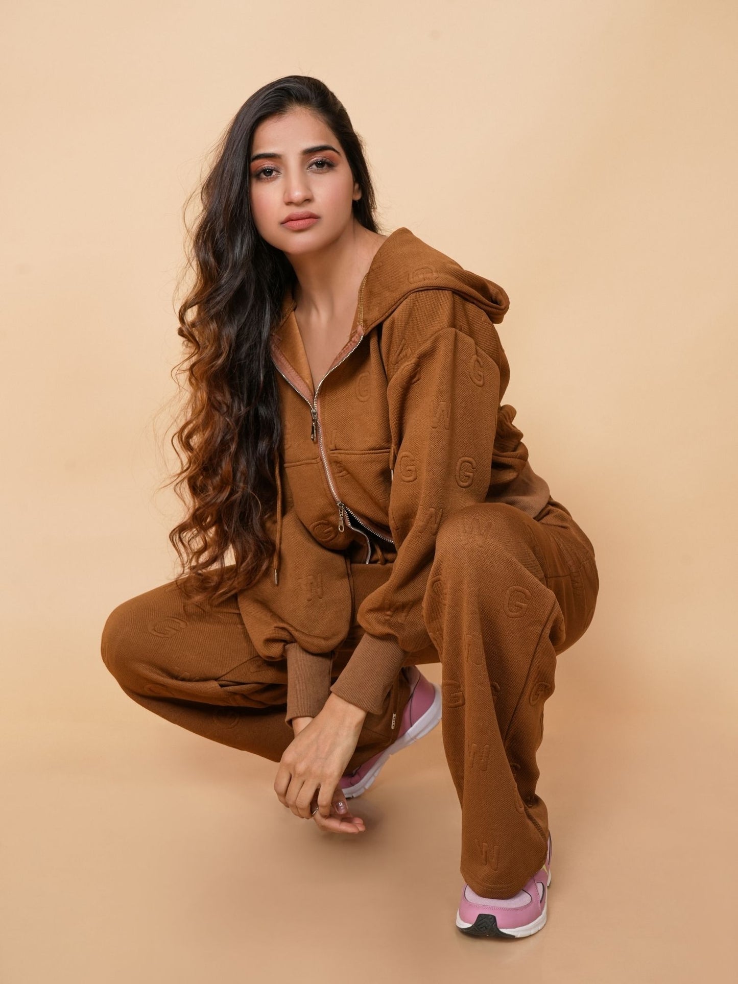 Brown Hooded Zipper Set