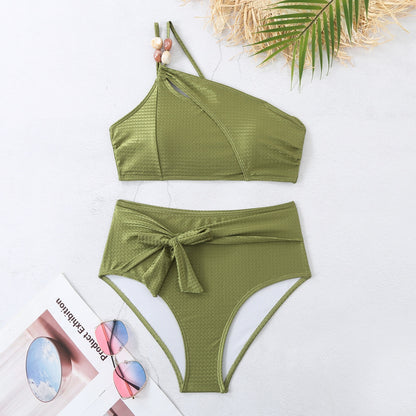 Sage Olive  Beaded Bikni Set with Sarong