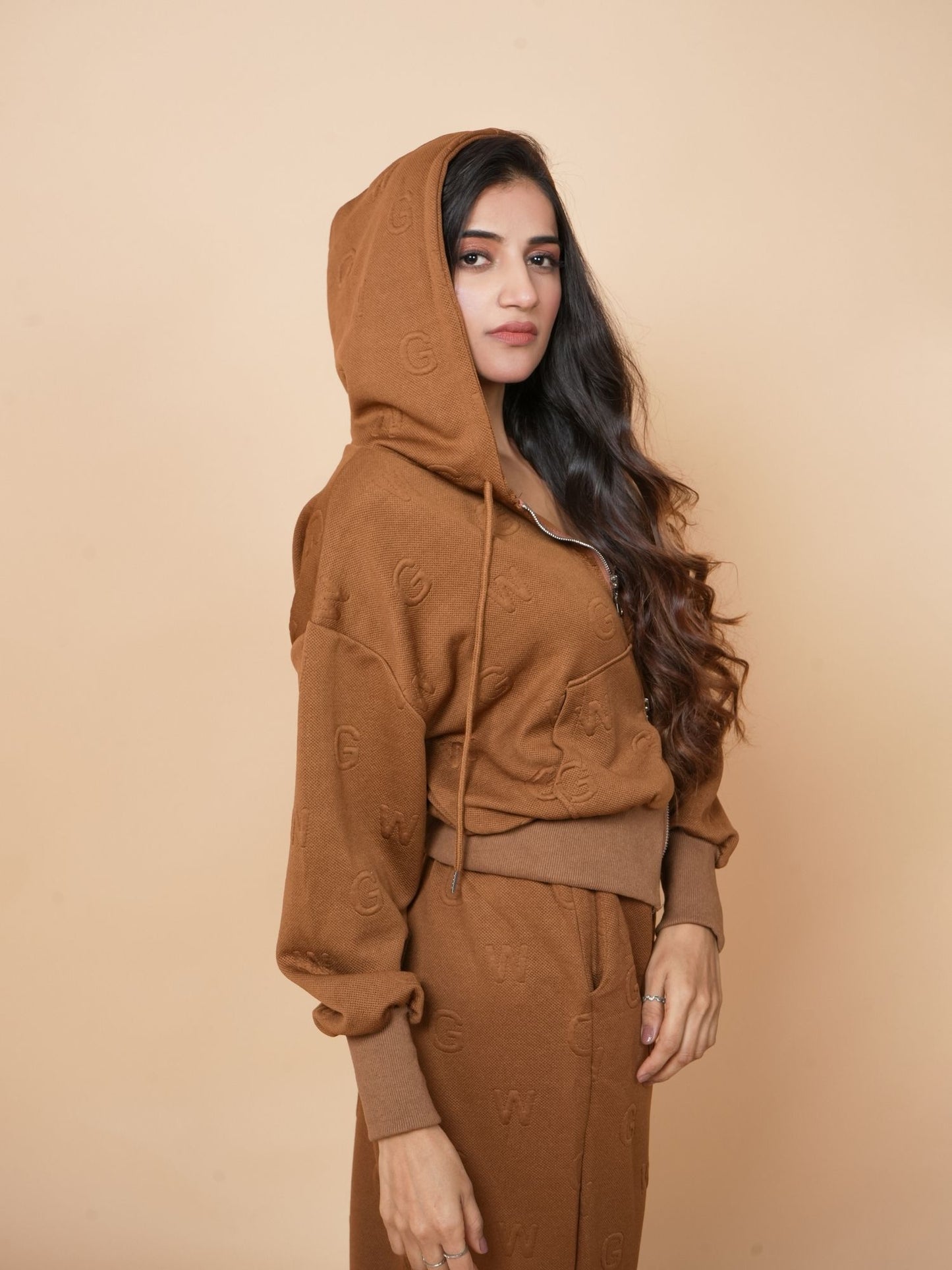 Brown Hooded Zipper Set