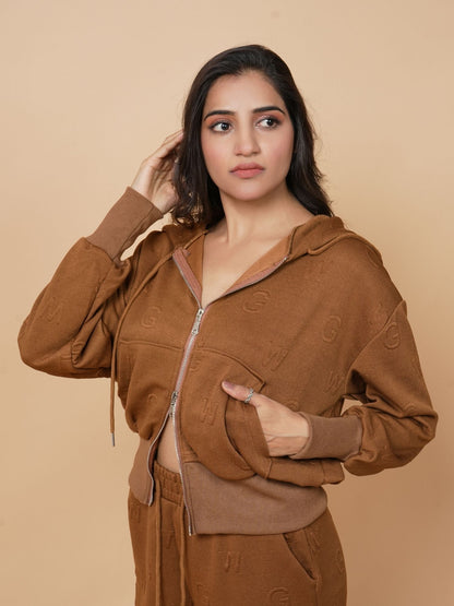 Brown Hooded Zipper Set