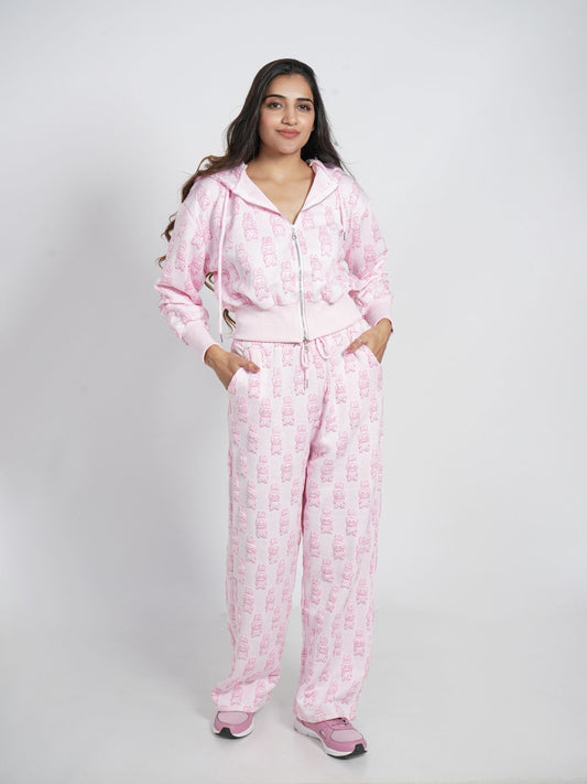 Pink Hooded Zipper Set