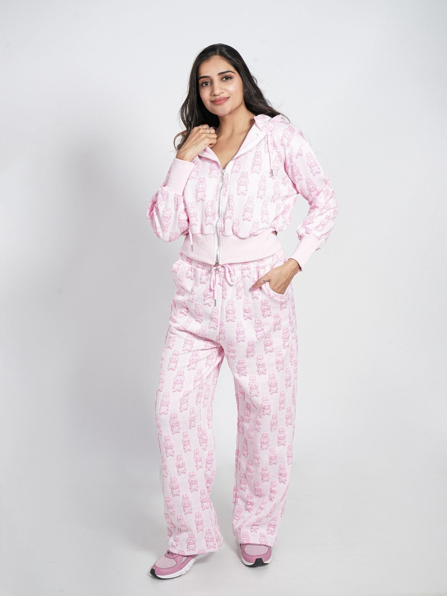 Pink Hooded Zipper Set