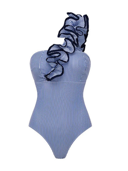 Azure Elegance One-Shoulder Swimsuit