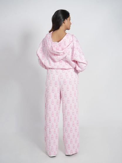 Pink Hooded Zipper Set