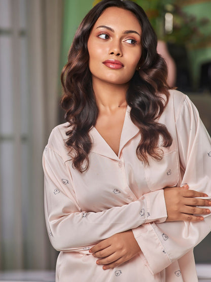 Ultra Soft Ice Silk Sleepwear Set For Women In Peach Color