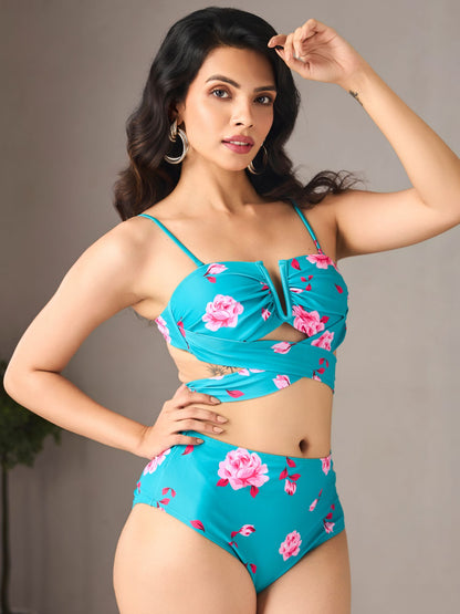 Teal Floral Bikini Set