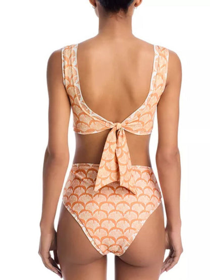 Sunset Bloom Scoop-Neck Bikini Set With Tropical Sarong