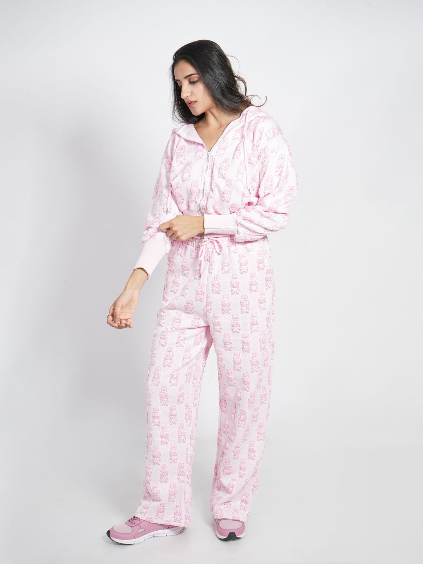 Pink Hooded Zipper Set