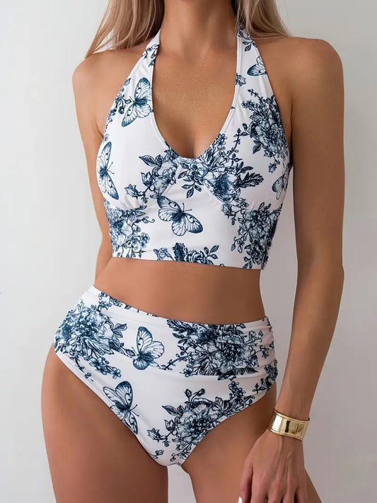 Vintage Floral & Flurty High-Waisted Bikini Set For Women