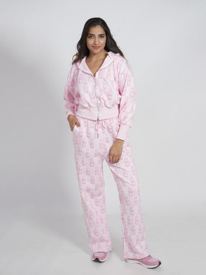 Pink Hooded Zipper Set