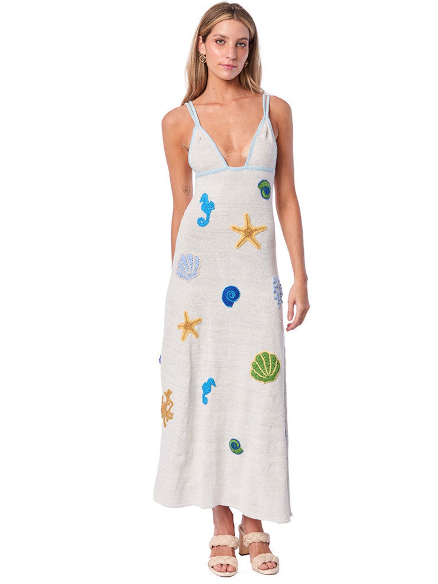 Seashell Embroidered White Cover-up Dress