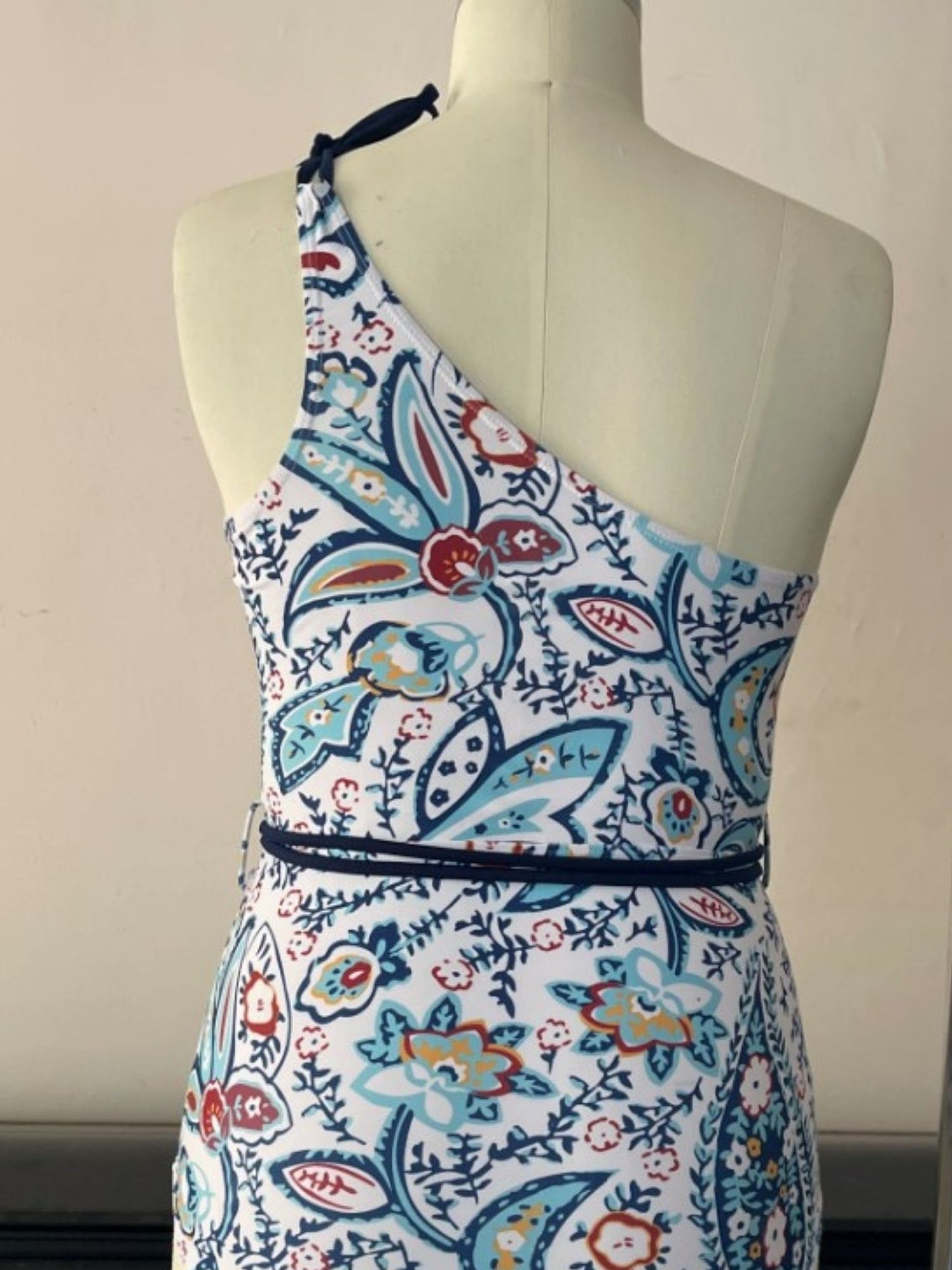 Blue Paisley One-Shoulder Monokini