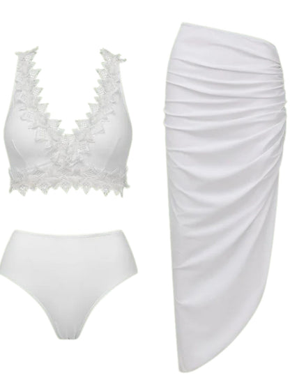 Chic White Ruched Swimsuit Set
