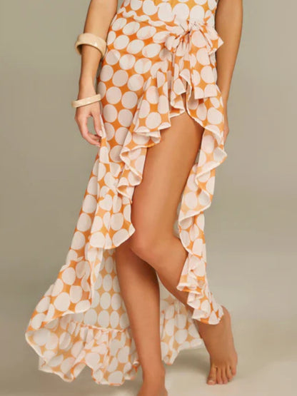 Orange Polka Dot Monokini with Sarong
