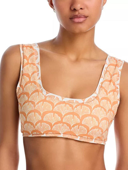 Sunset Bloom Scoop-Neck Bikini Set With Tropical Sarong