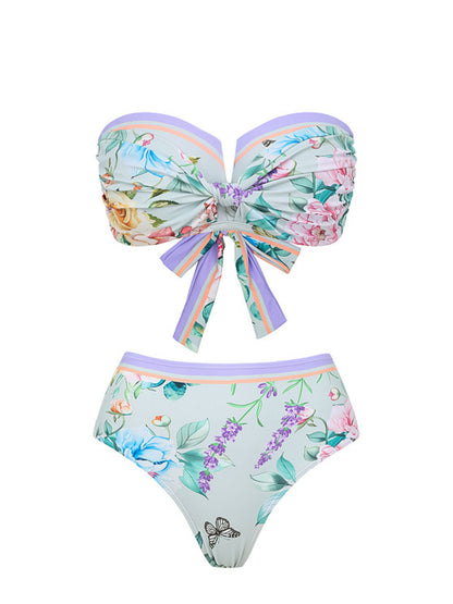 Pastel Bloom Bandeau Bikini Set And Skirt
