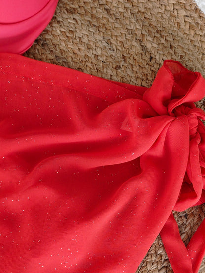 Crimson Monokini with Contrasting Red Sarong