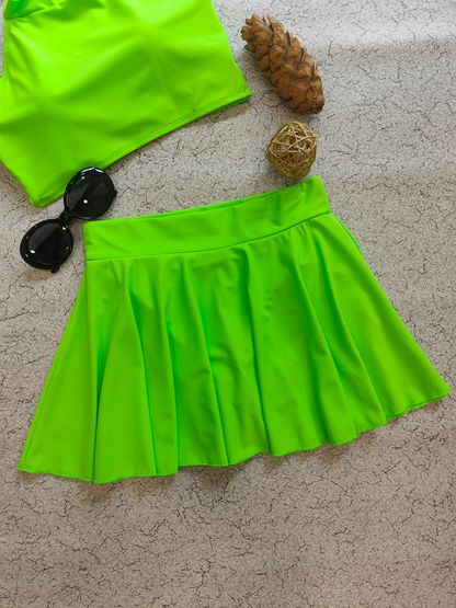 Neon Green Halter Bikini & Skirt Set