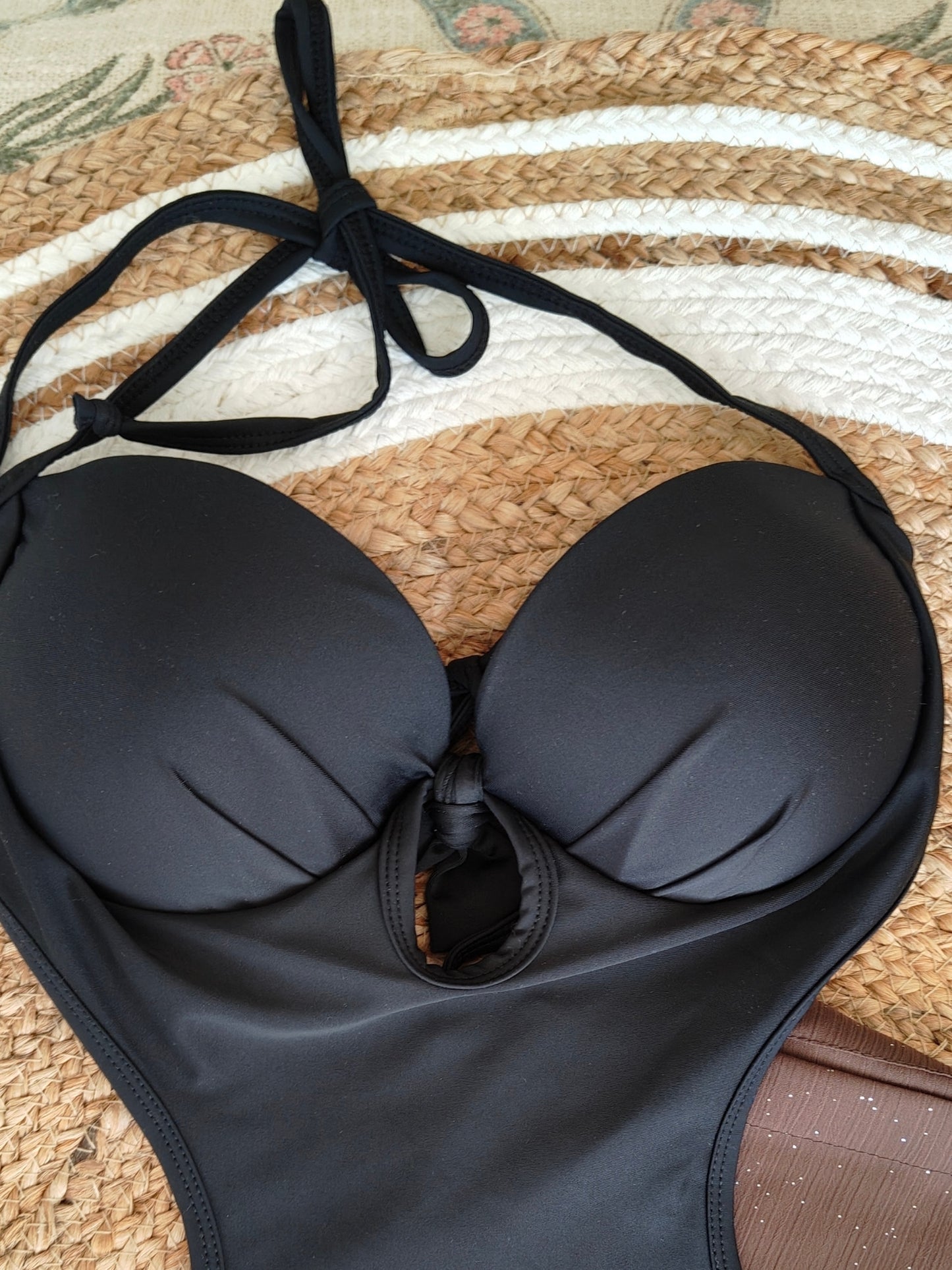 Classic Black Monokini with Shimmering Brown Sarong