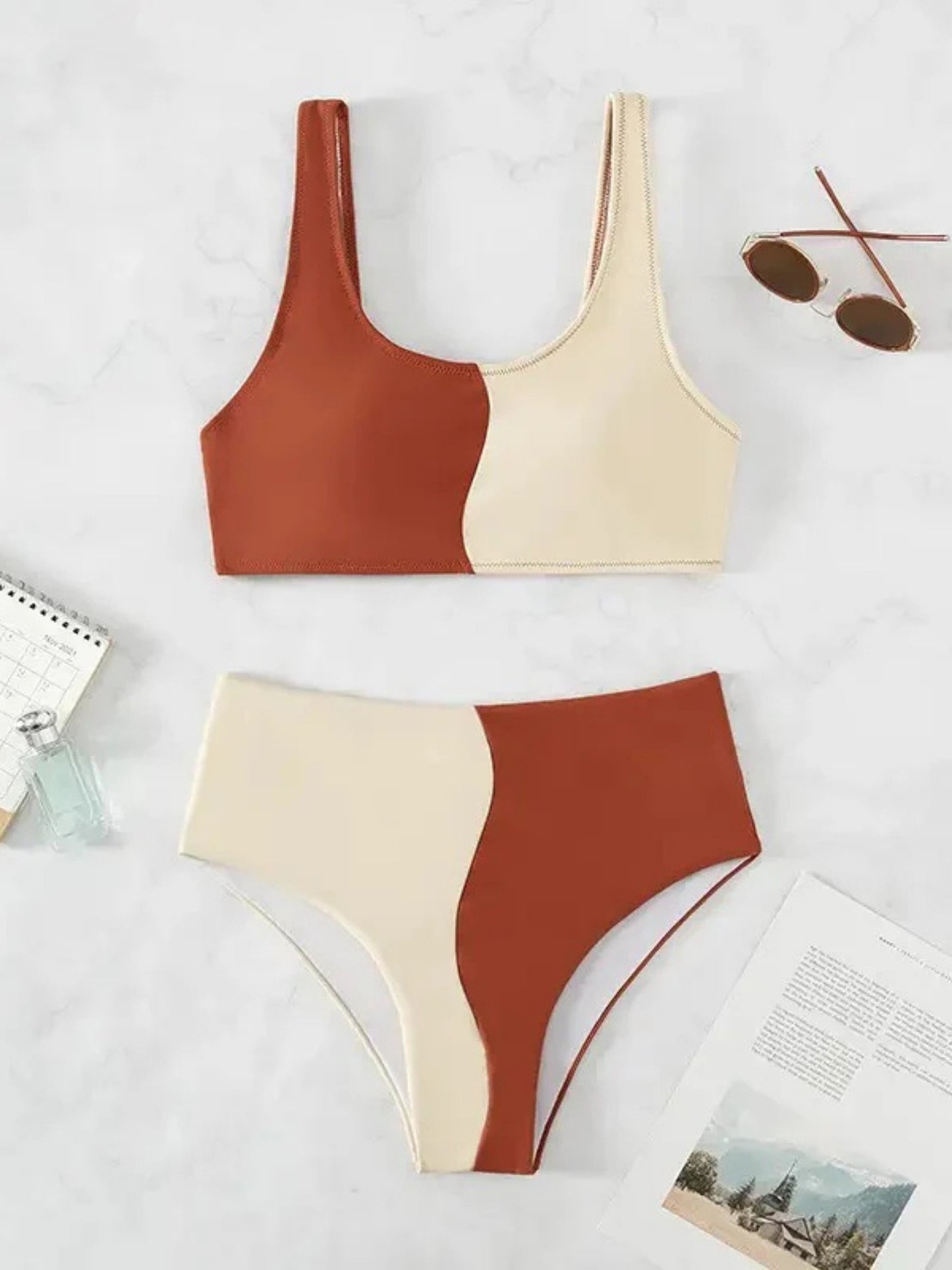 Two-Tone High-Waist Bikini Set