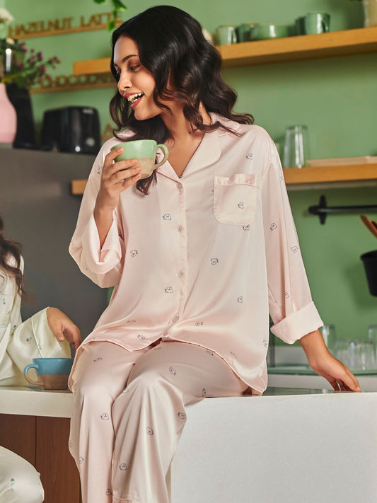 Ultra Soft Ice Silk Sleepwear Set For Women In Peach Color