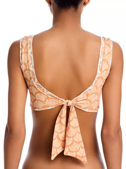 Sunset Bloom Scoop-Neck Bikini Set With Tropical Sarong