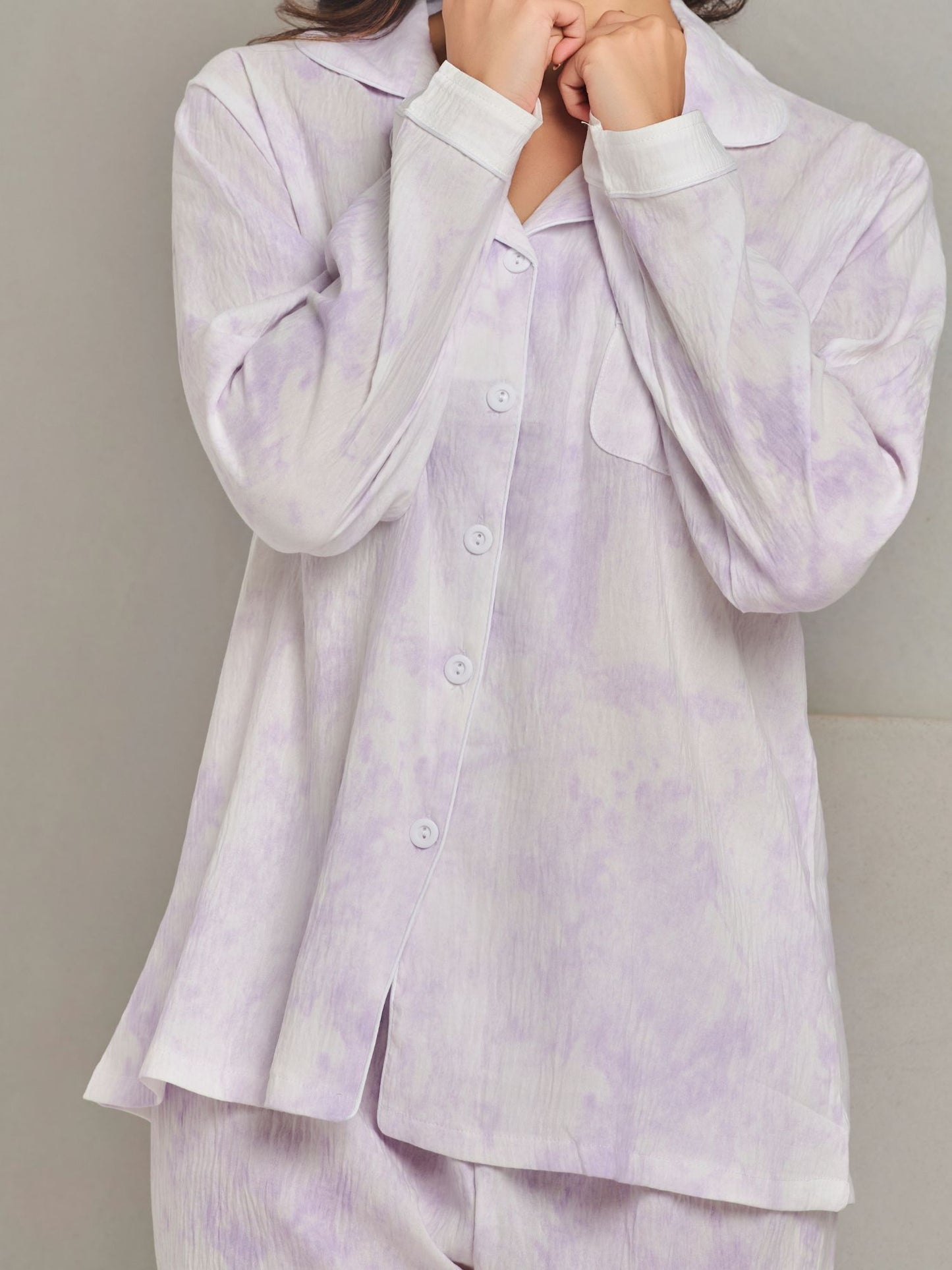 Pure Purple Cotton Shirt And Pant Sleepwear Set