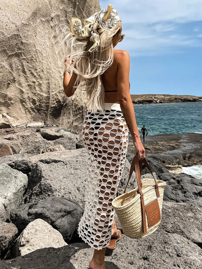 Chic White Crochet Maxi Skirt Cover-Up
