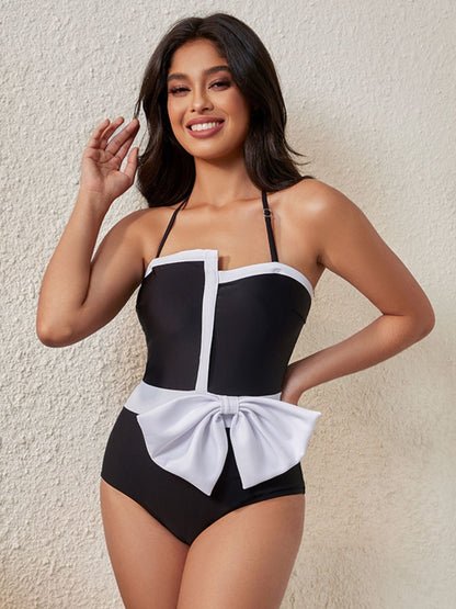 Black Strapless Bow Swimwear Set
