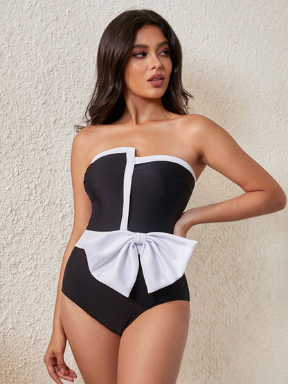 Black Strapless Bow Swimwear Set