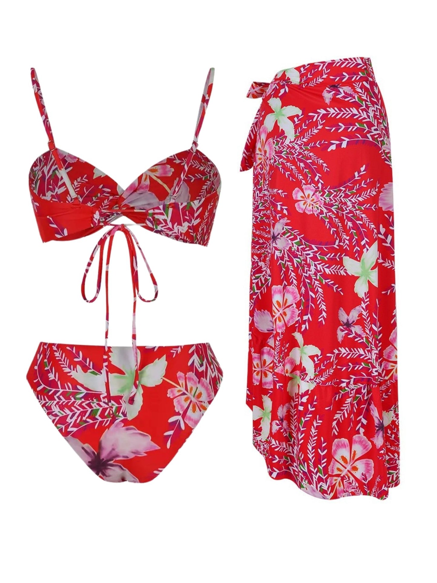 Floral Red Bikini Top and Bottom Set