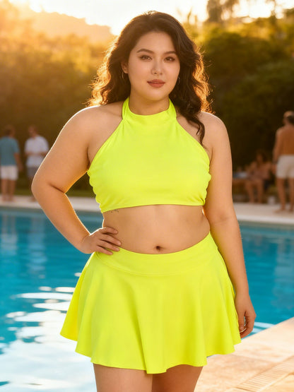 Neon Yellow Halter Bikini & Skirt Set
