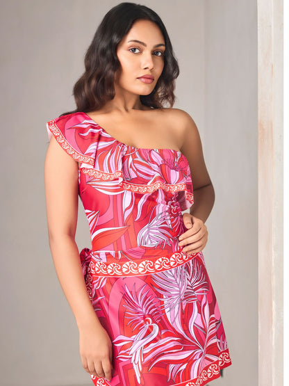 Red Floral One-Shoulder Monokini