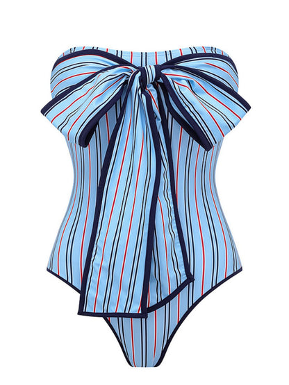 Multi-Way Striped Bow One Piece Swimsuit