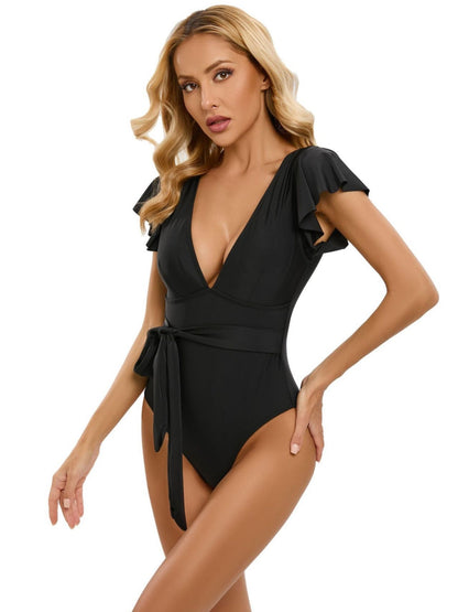 Black Ruffled Sleeves Monokini