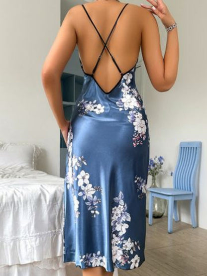 Deep V-Neck Midi Dress with Spaghetti Straps