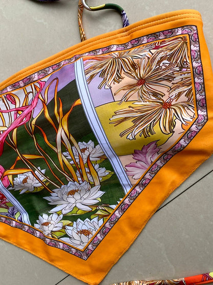 Boho Floral Scarf Bikini with Tassel Details