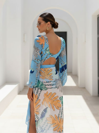 Tropical Breeze Blue One Piece Swimsuit And Cover-Up