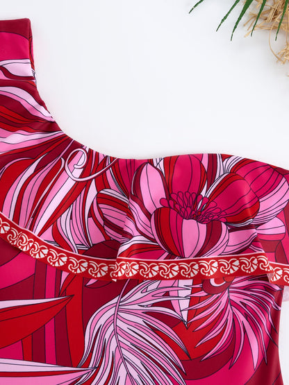 Red Floral One-Shoulder Monokini