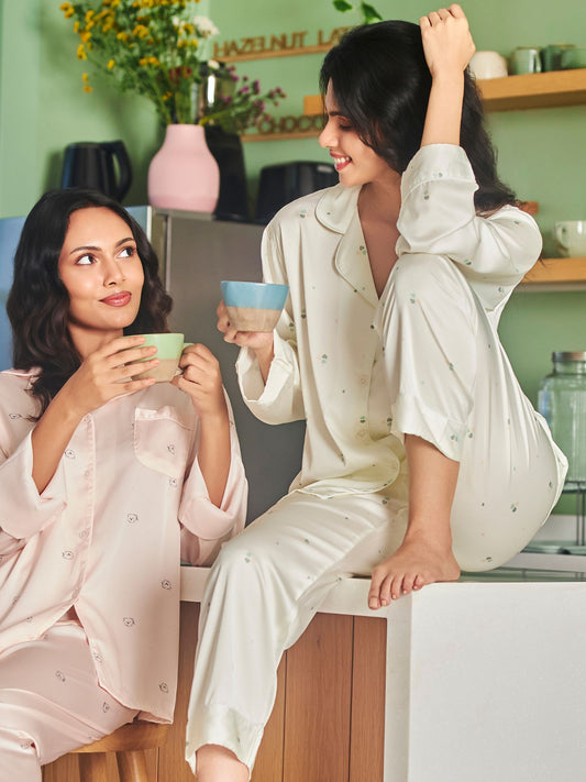 Mint Green Shirt and Pants Style Sleepwear Set For Women