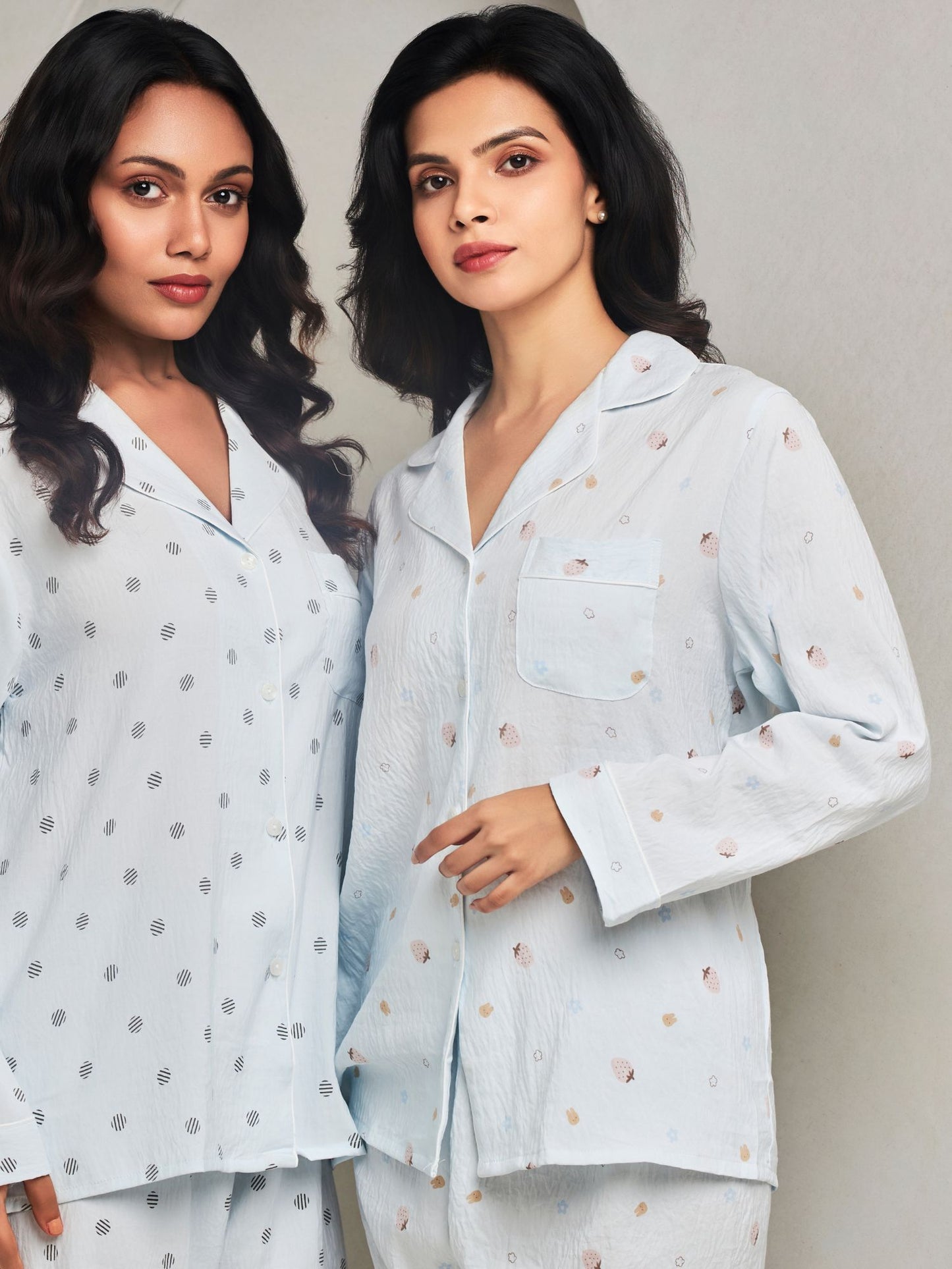 Blue Printed Shirt And Pant Loungewear Set