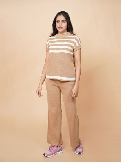 Brown Round Neck Loungewear Set