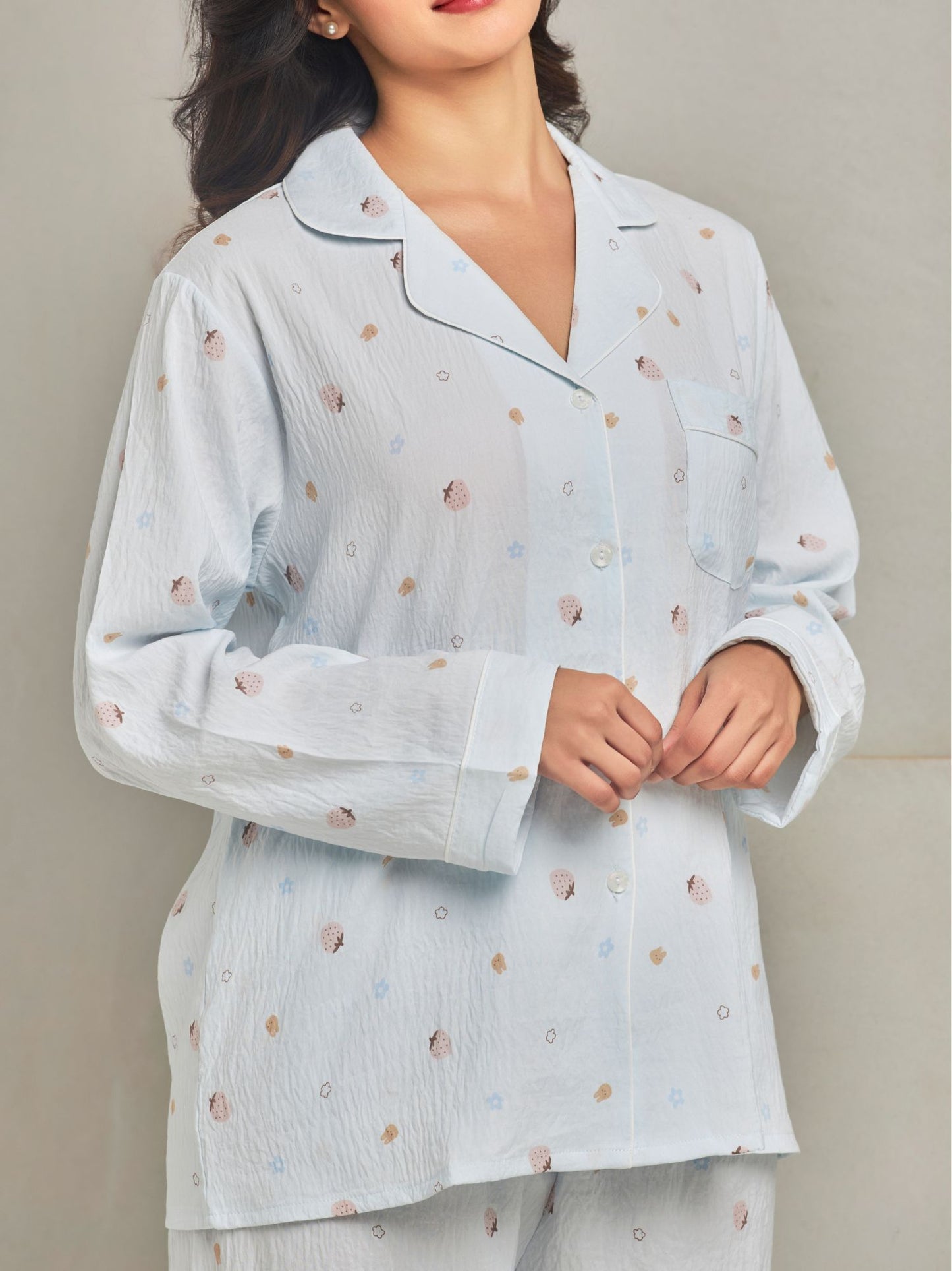 Blue Printed Shirt And Pant Loungewear Set