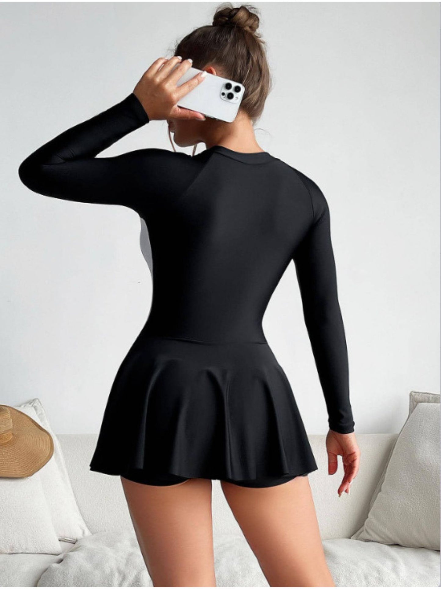 Long Sleeve Black & White Athletic Swimsuit