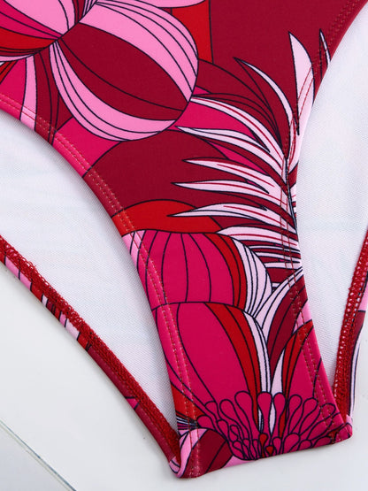 Red Floral One-Shoulder Monokini