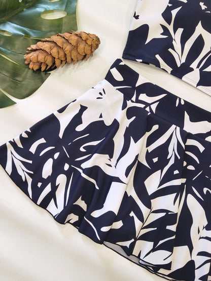 Midnight Blue Monstera Halterkini Set