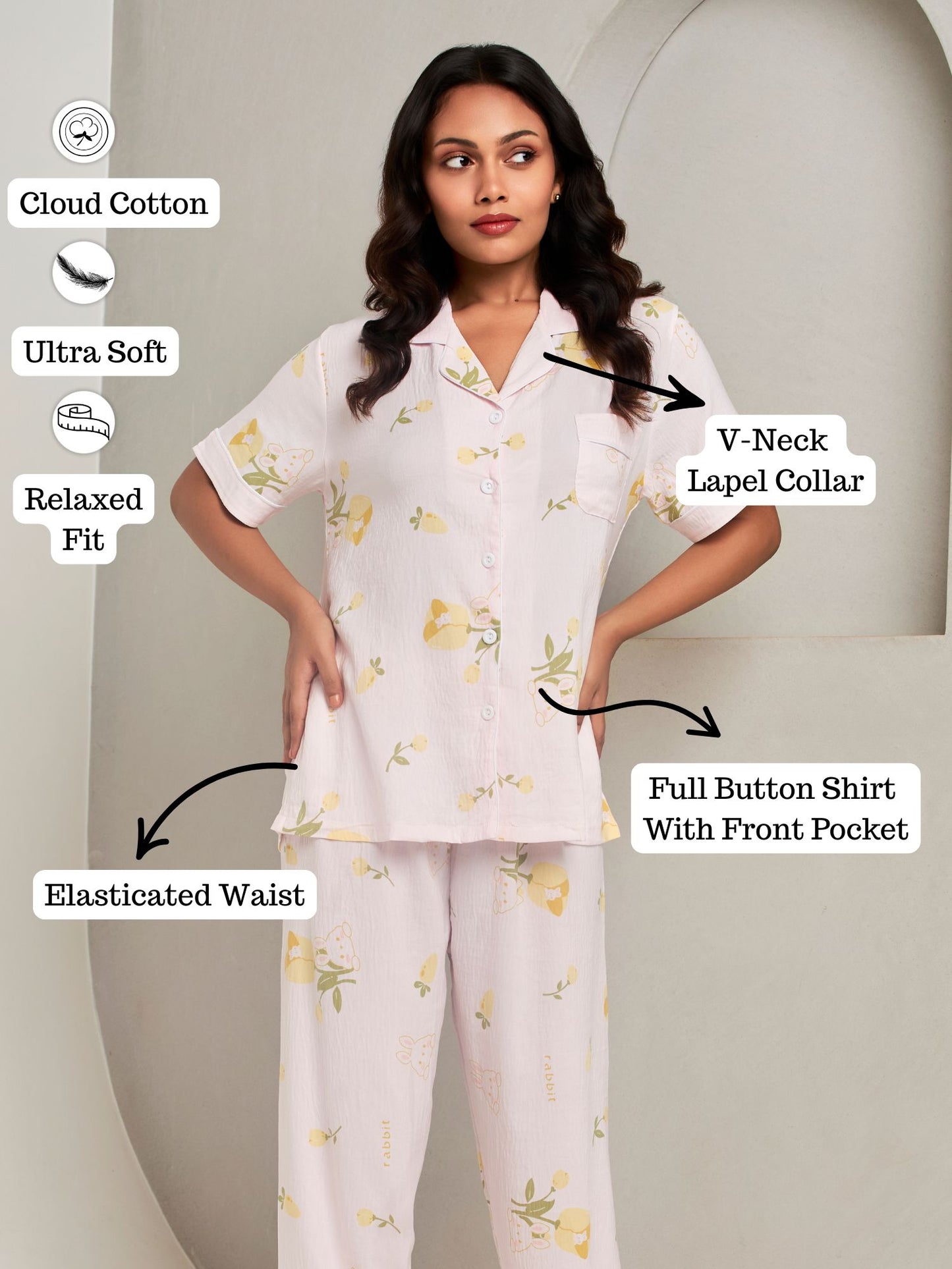 Floral Printed Half-Sleeves Sleepwear Set